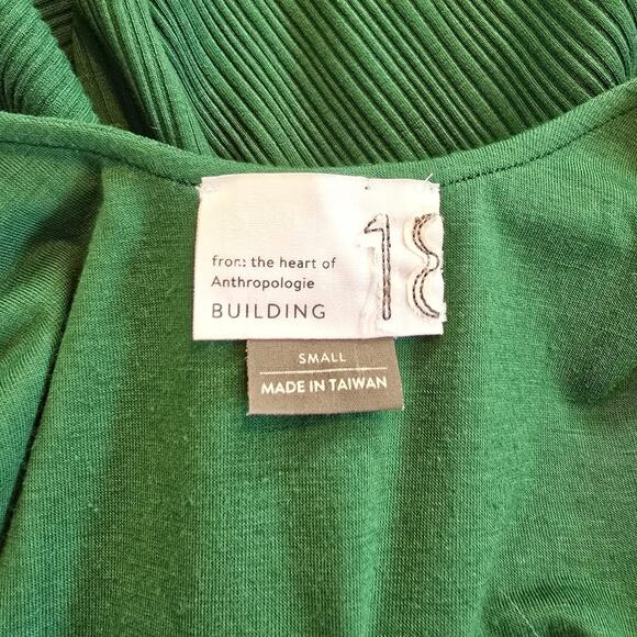 Anthropologie Green Asymmetrical Hem Midi Dress Size S Ribbed Mock Neck - Picture 3 of 4